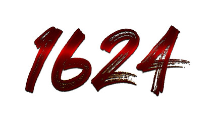 3D blood red number design of 1624 on white background.