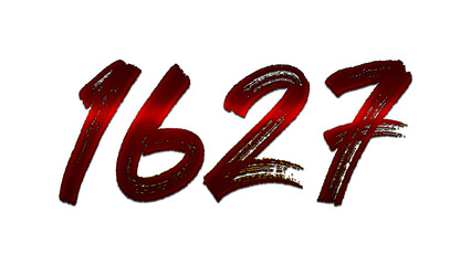 3D blood red number design of 1627 on white background.