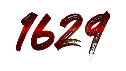 3D blood red number design of 1629 on white background.