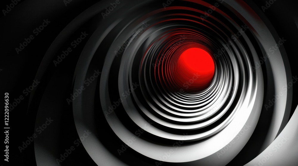 Poster mysterious red circle surrounded by circular dark layers in tunnel