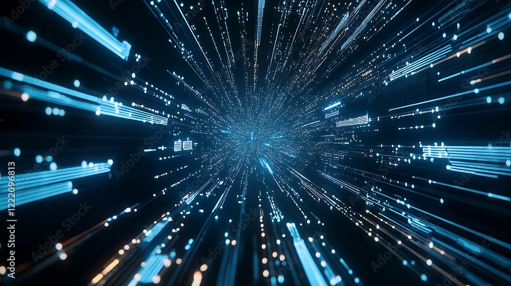 Poster close-up view of a microchip on a blue printed circuit board showcasing modern technology and innova
