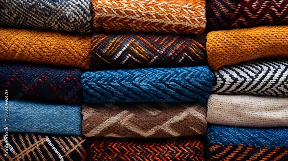 Poster a collection of beautifully handwoven mats featuring a variety of intricate patterns and vivid color