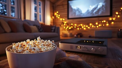 Cozy and intimate family movie night in a warm and inviting living room