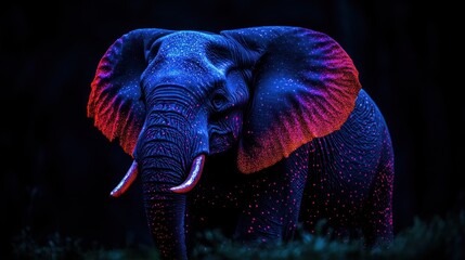 Cosmic elephant portrait, vibrant neon colors.