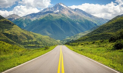 Fototapeta premium Mountain road journey through green valley landscape
