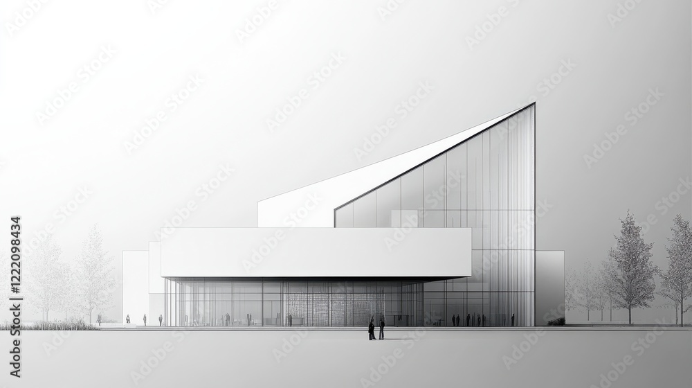 Poster modern architectural structure with minimalist design and foggy background