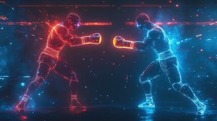 Obraz premium Futuristic Boxing Duel with Neon Lights