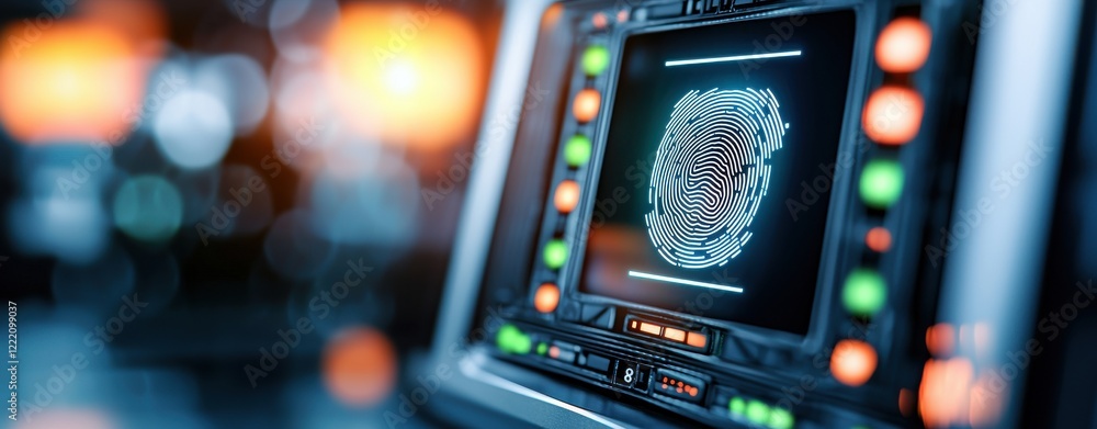 Aufkleber anti tracking anonymity fingerprint biometric concept. fingerprint scanner interface with glowing bu
