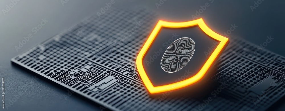 Poster anti tracking anonymity fingerprint biometric concept. digital security concept with a shield symbol