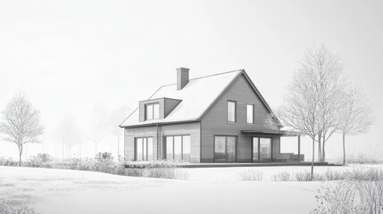 Modern Winter Home Amidst Snowy Landscape and Bare Trees