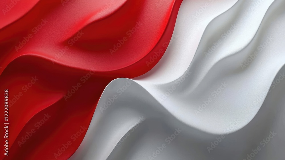 Poster smooth red and white waves flowing in abstract design concept