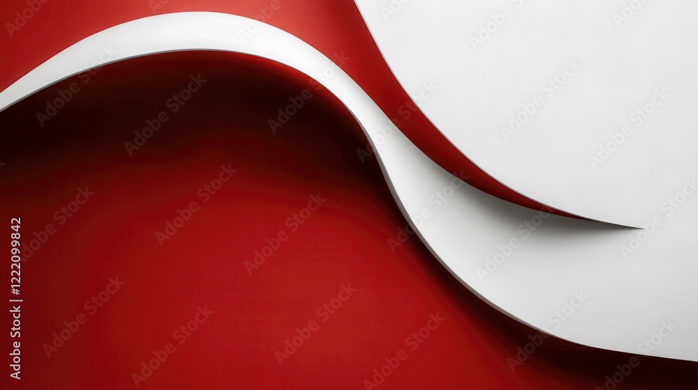 Poster abstract red and white curves creating dynamic flow and movement