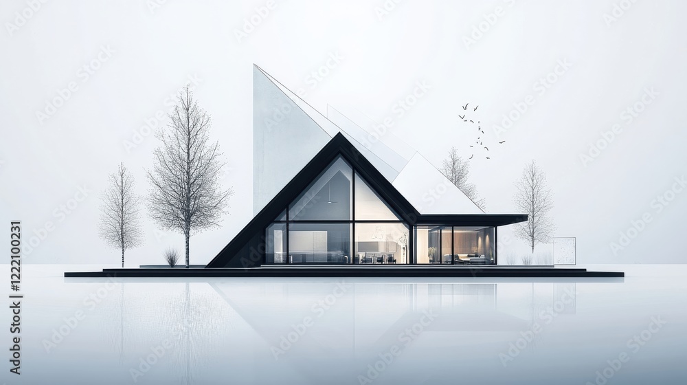 Poster modern minimalist architecture with geometric shapes and nature elements