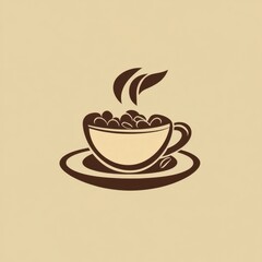 Minimalist Coffee Cup Illustration with Leaves and Beans Design