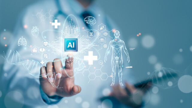 Medical technology, doctor use technology AI for diagnosis, care, and increasing accuracy patient treatment in future. Medical research. Medical innovation for future Health. telemedicine concept.