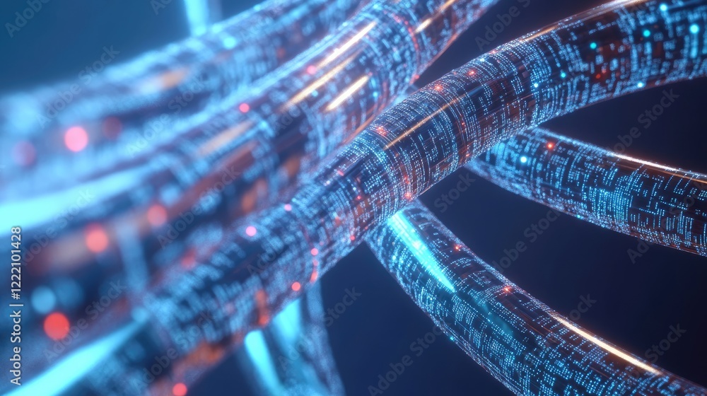 Poster close-up of fiber optic cables transmitting data at high speed, demonstrating the technology behind 