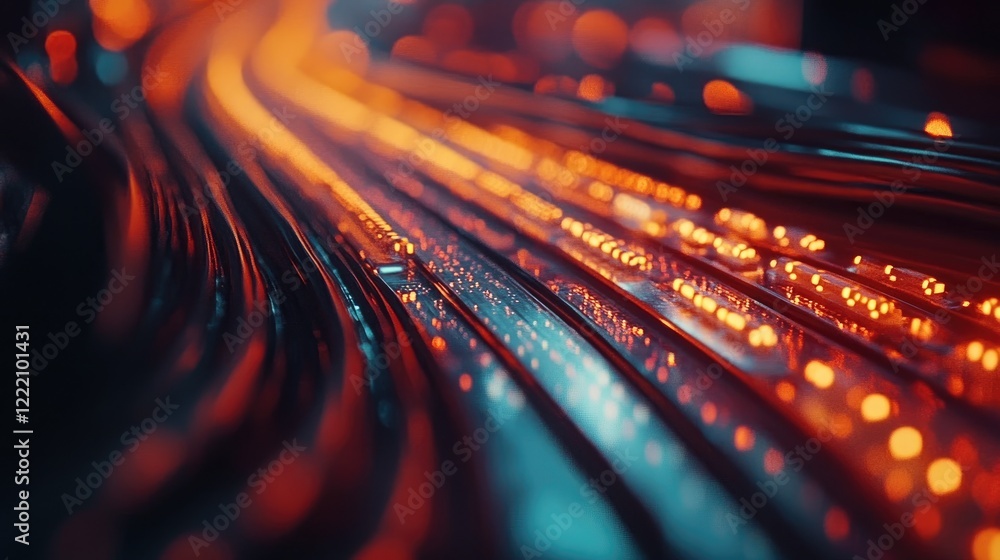 Aufkleber close-up of fiber optic cables transmitting data at high speed, demonstrating the technology behind 