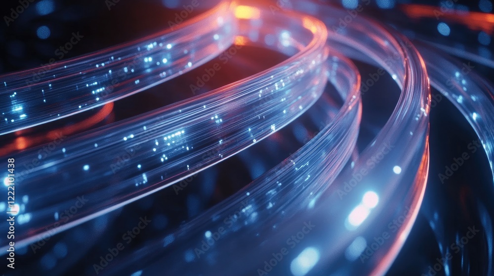 Aufkleber close-up of fiber optic cables transmitting data at high speed, demonstrating the technology behind 