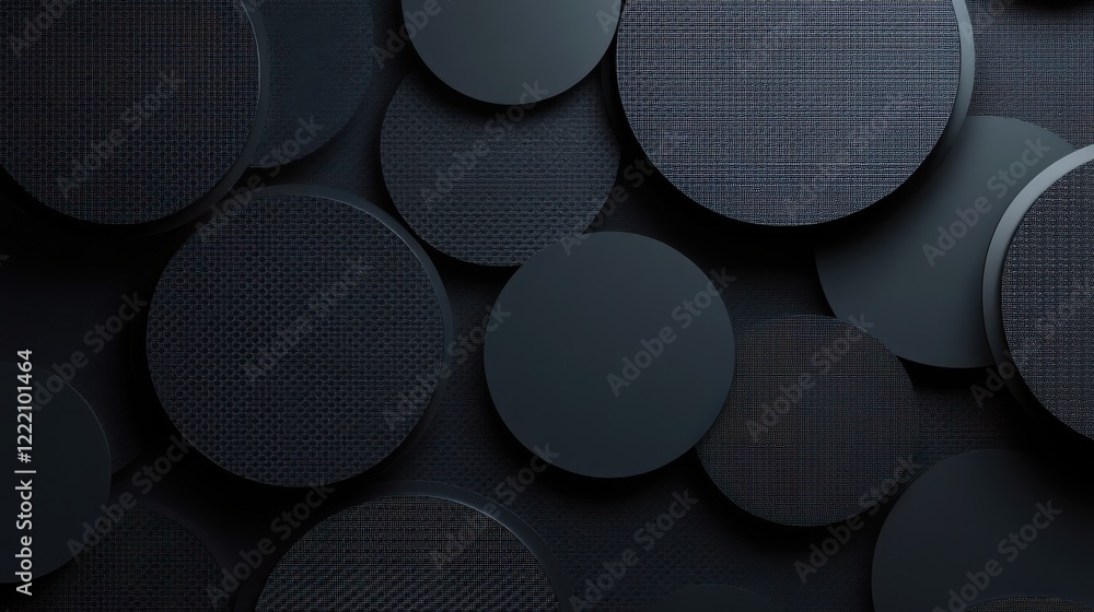 Poster abstract dark circles layered composition with textured patterns