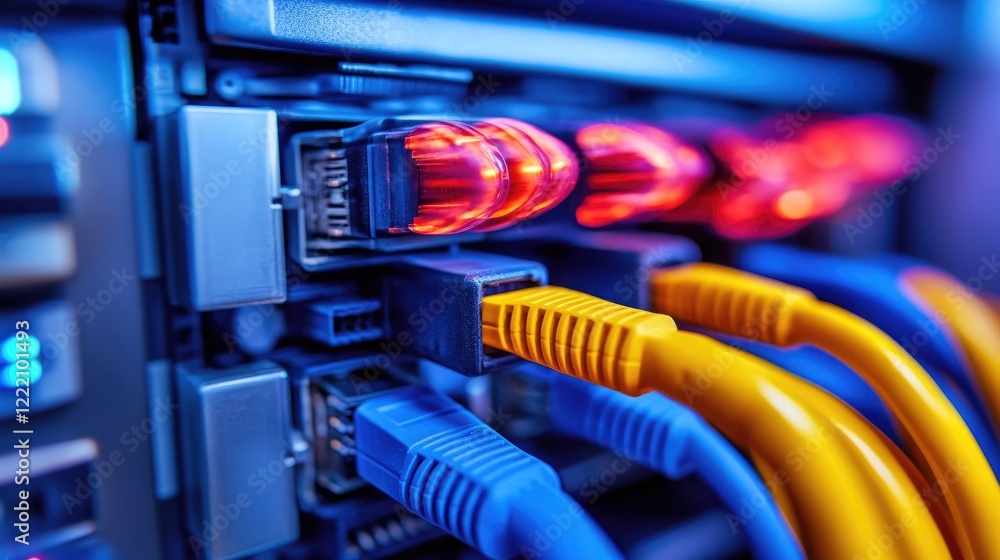 Poster close-up of fiber optic cables transmitting high-speed data, emphasizing their role in delivering re