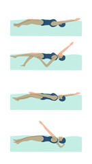 Vector illustration of swimming tutorial,man and girl doing swim,how do swim,swimming step for education,poster,learning,school and more