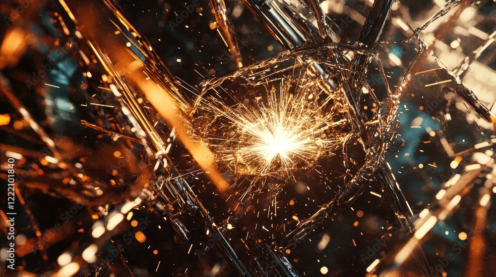 Poster close-up of welding sparks in an industrial setting, blending with abstract machinery and steel, cre