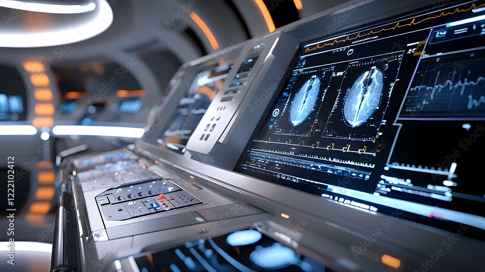 Poster futuristic ai powered medical imaging console with intuitive touch controls for advanced healthcare 