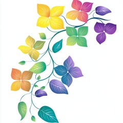 Colorful Floral Design with Vibrant Flowers and Leaves on a White Background for Decorative Use