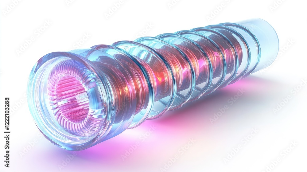 Poster detailed diagram illustrating the inner layers of a fiber optic cable, glowing with light, on a clea