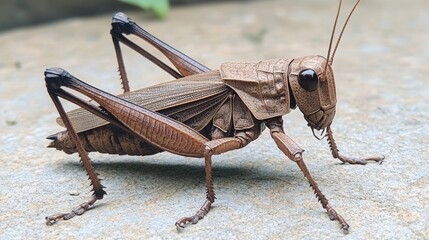Brown Grasshopper is seen around the house at Jakarta, Indonesia.