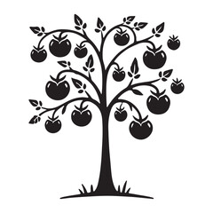 Obraz premium Silhouette Illustration of a Tomato Plant with Ripe Tomatoes