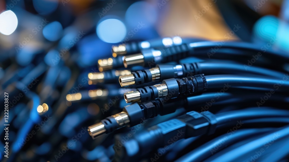 Aufkleber Display of MTP (MPO) pigtail and patchcord fiber optic connectors in a tech setting, symbolizing high-speed connectivity and advanced networking solutions