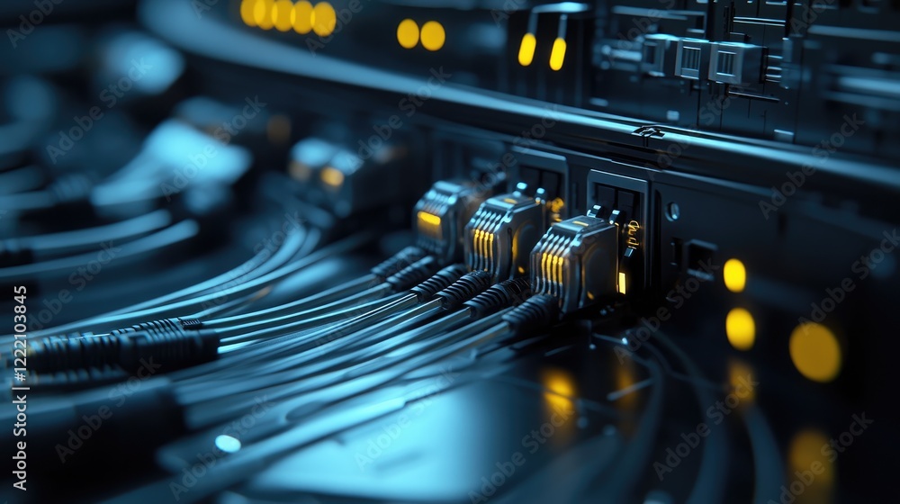 Aufkleber Display of MTP (MPO) pigtail and patchcord fiber optic connectors in a tech setting, symbolizing high-speed connectivity and advanced networking solutions