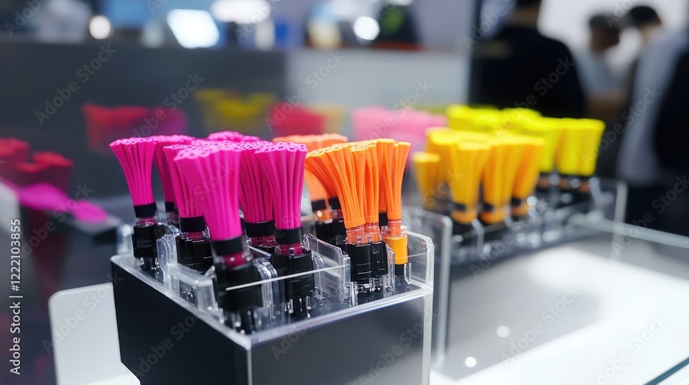 Poster Display of MTP (MPO) pigtail and patchcord fiber optic connectors in a tech setting, symbolizing high-speed connectivity and advanced networking solutions