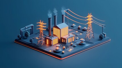 Futuristic smart energy grid and interconnected power devices in a 3D digital depicting a modern clean and sustainable energy infrastructure concept