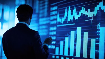 a formal presentation where executives are discussing financial graphs displayed on a projector.