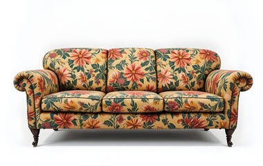 vintage 1960s 1970s tacky ugly flower patterned sofa couch, kitsch, bold, colorful, psychedelic, groovy, outdated, nostalgic, eccentric, loud, garish, patterned, paisley, mustard yellow, retro, green