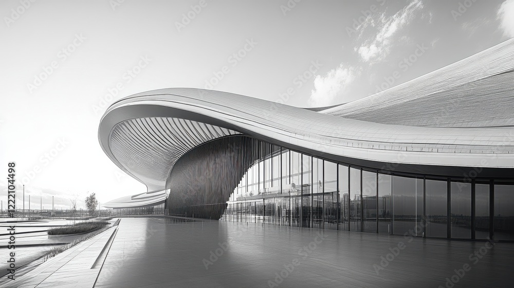 Poster modern architectural design with flowing curves and clean lines