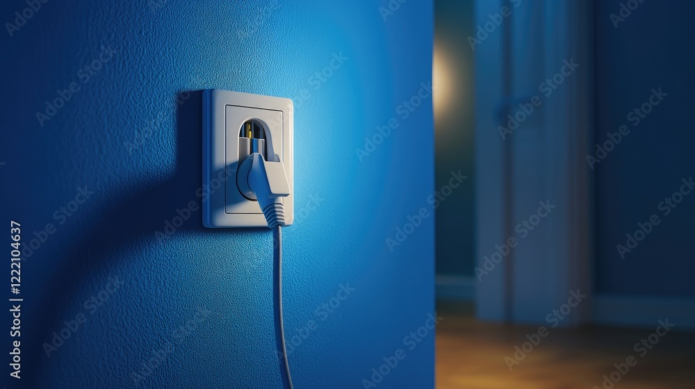 Poster Electric socket with a plug partially inserted, symbolizing connection and disconnection, illustrating the concept of a broken connection or error