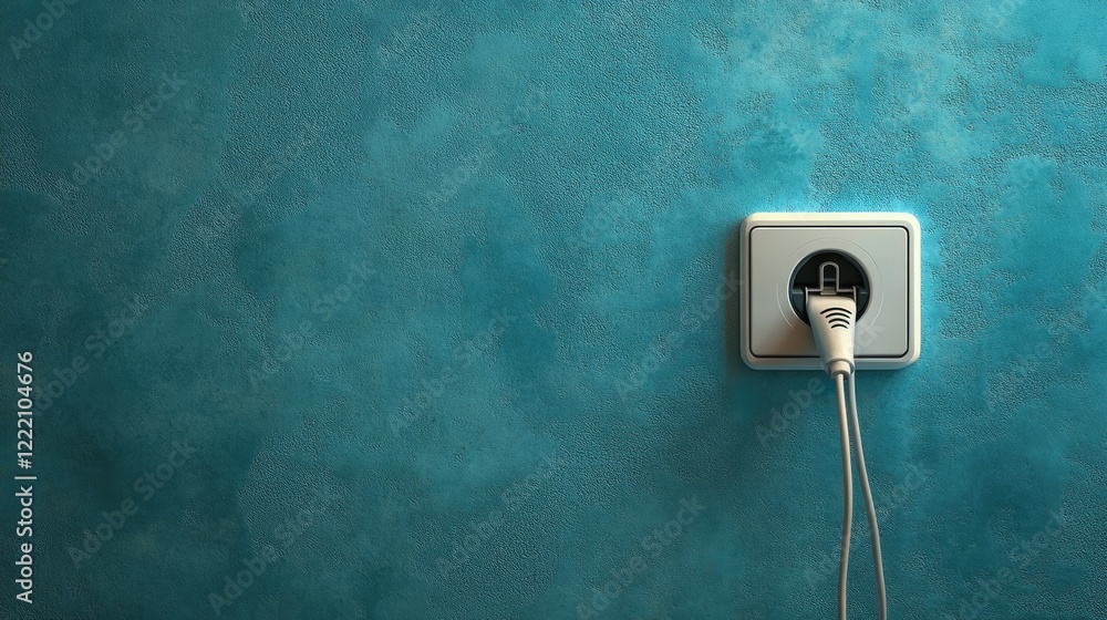 Poster Electric socket with a plug partially inserted, symbolizing connection and disconnection, illustrating the concept of a broken connection or error