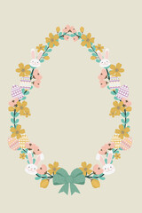 A patten of Easter wreath with rabbit and easter eggs