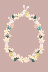 Happy Easter wreath with bunnies and eggs