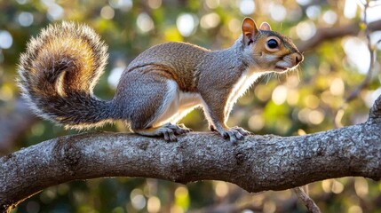 brown squirrel is sitting on the tree.
