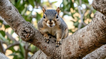 brown squirrel is sitting on the tree.