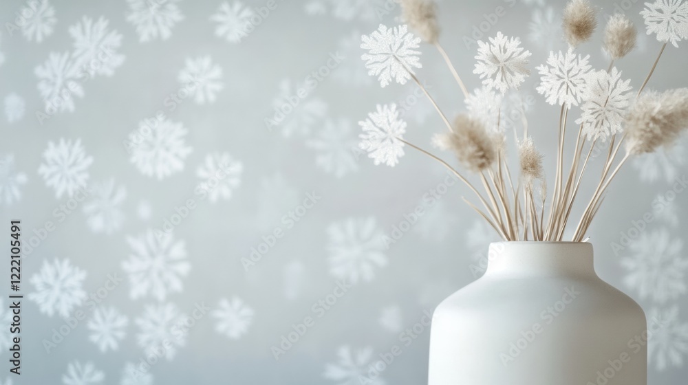 Poster scandinavian wallpaper with subtle snowflake patterns in soft white and light gray