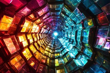 Colorful Abstract Light Tunnel with Reflections and Depth Perception