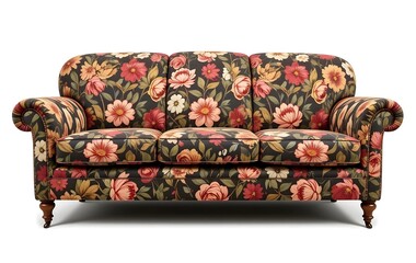 vintage 1960s 1970s tacky ugly flower patterned sofa couch, kitsch, bold, colorful, psychedelic, groovy, outdated, nostalgic, eccentric, loud, garish, patterned, paisley, mustard yellow, retro, green