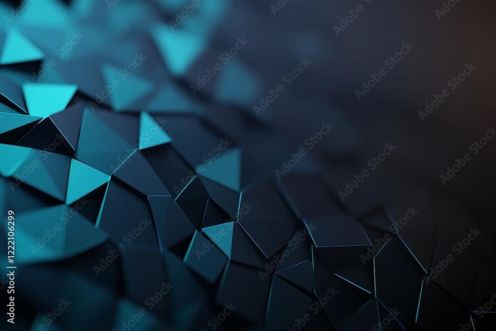 Poster close-up view of a mesmerizing abstract pattern made of vibrant blue and teal triangles layered over