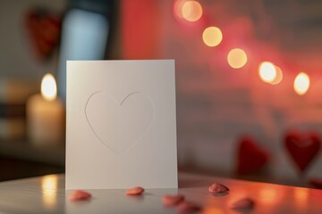 White Card with Heart Shape Surrounded by Romantic Elements