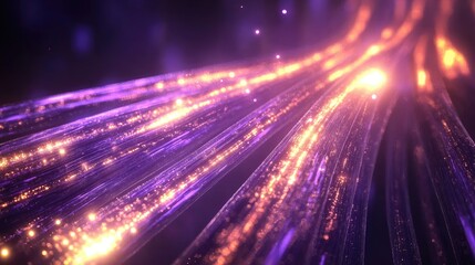 Fiber optic cables transmitting high-speed data, with glowing light beams symbolizing the power of broadband internet and HD communication